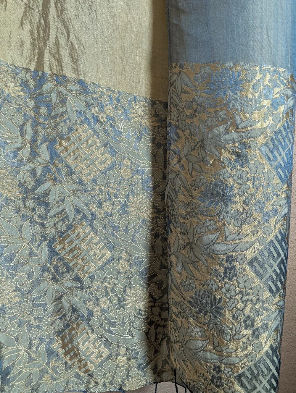 Blue and Gold Floral Jacquard Silk Scarf